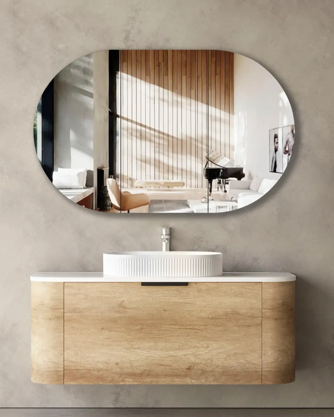 Bondi Oak Wall Hung Curved Vanity