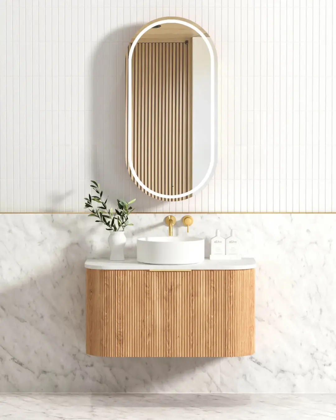 Bondi Fluted Wall Hung Curve Vanity - Image 5